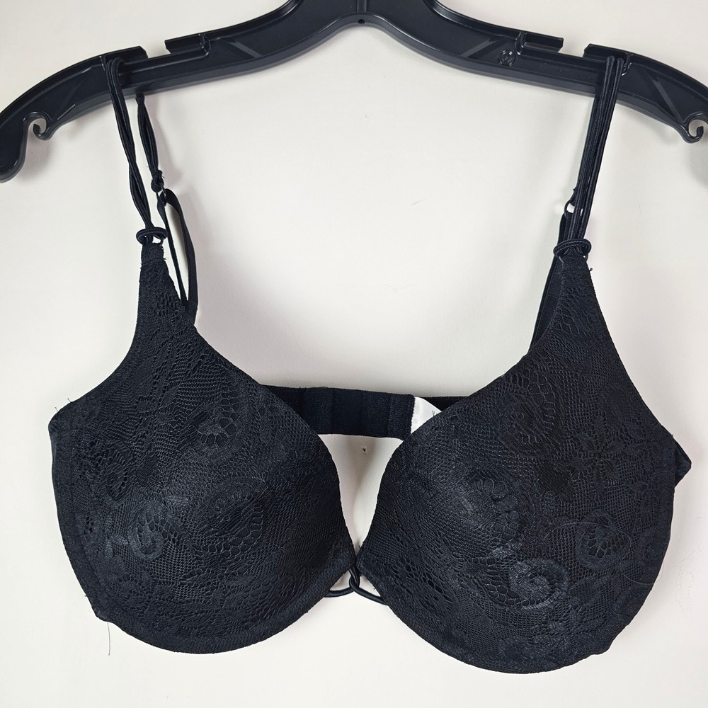 Vassarette Black Lace Push Up Bra Style 75-302 Size 38C Plunge Padded Everyday